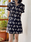 Black and white floral mini skirt made from silk linen.